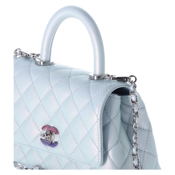 Chanel Coco Handle Bag Quilted Caviar Extra Mini Iridescent Blue Rainbow HW - Picture 4 of 9